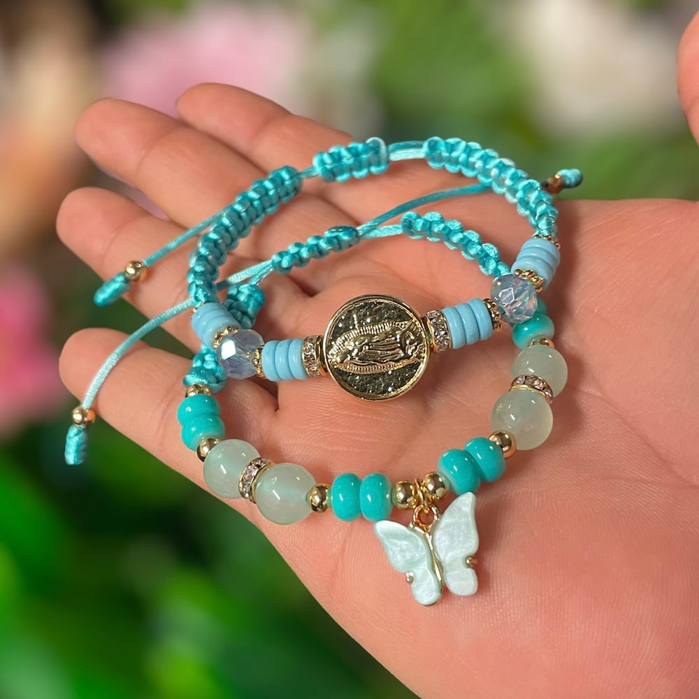 Virgencita turquoise bracelet set