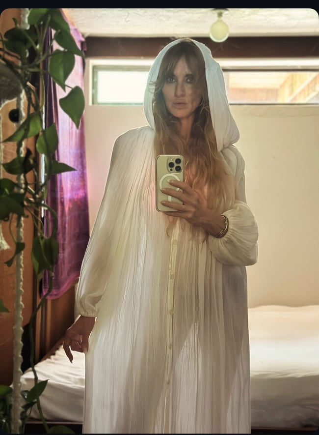 late 60s early 1970s gauze caftan maxi dress with hood