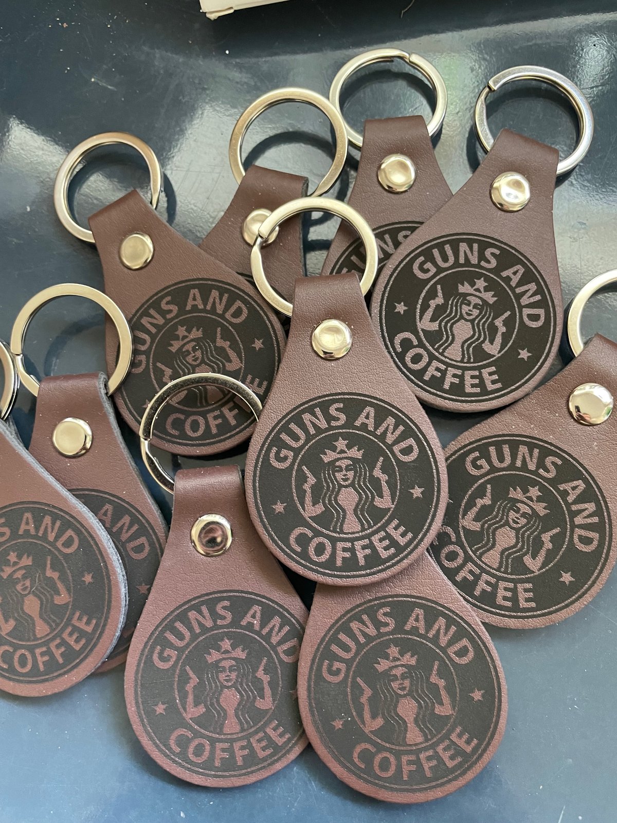 Image of Guns and coffee key chain 