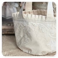 Image 3 of handmade tote bucket bag with vintage french lace
