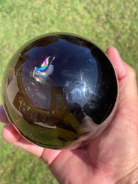 Image 8 of Large Smoky Quartz Sphere With Golden Rutile And Rainbows #1769