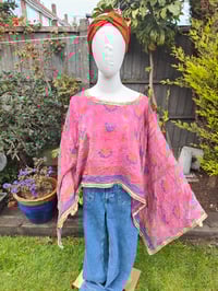 Image 4 of Poncho Woodstock Top -free size -pink flowers