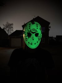 Image 2 of Glow in the Dark Friday the Purrteenth Handmade & Hand-Painted Mask