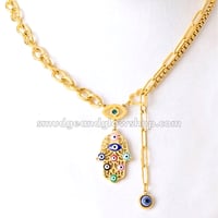 Image 2 of Hamsa With Evil Eye Necklace 