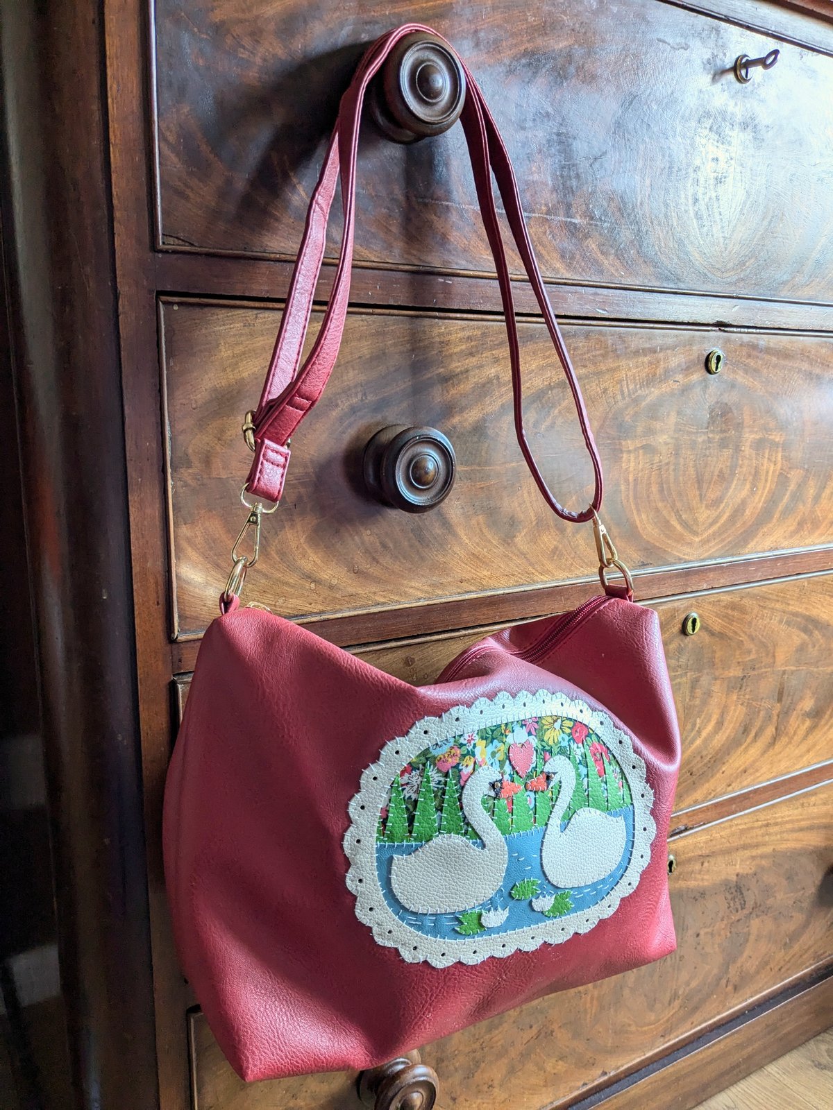 Image of Red Upcycled Swan Lake Crossbody Bag