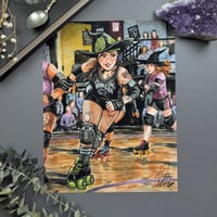 Image 2 of Roller Derby Witch Signed Watercolor Print