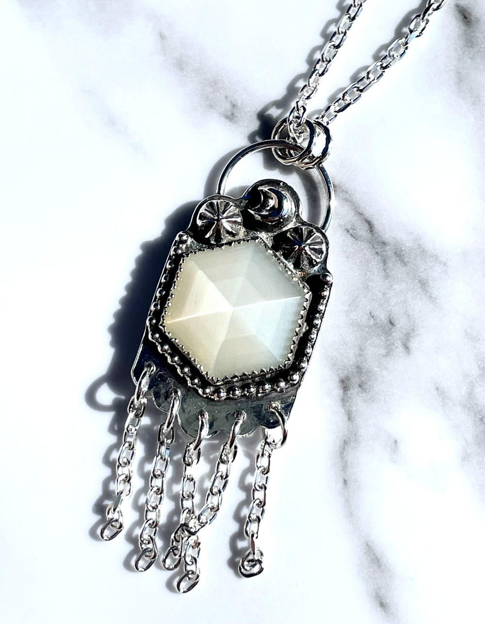 Handmade Sterling Silver White Moonstone Pendant 