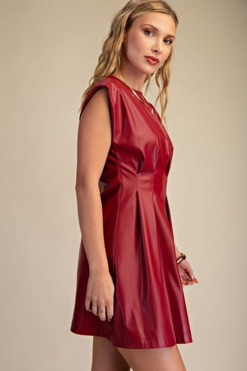 Image of Burgandy Waist Pleated Dress