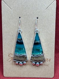 Image 2 of Green Opal & Petrified Wood Earrings