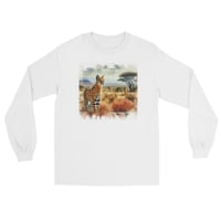 Image 1 of  Standing African Serval Landscape Long Sleeve TShirt