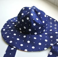 Image 2 of Reworked Wide Brim Hat 60s Navy Polka Dot Medium