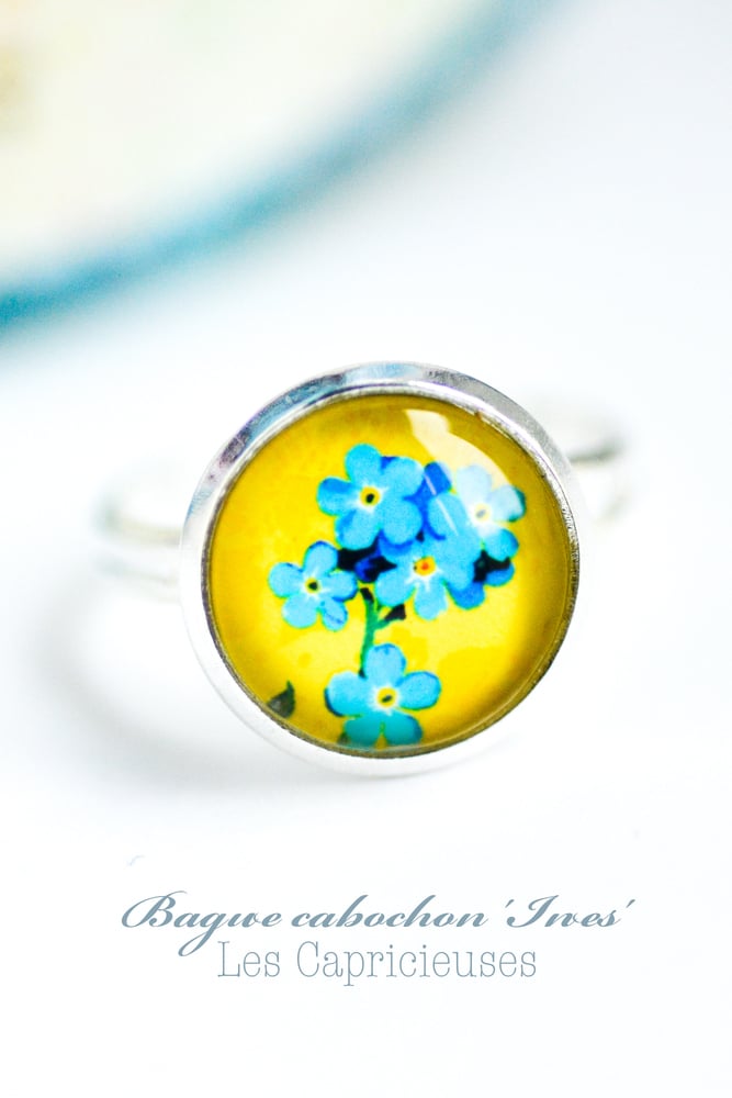 Image of Bague Ines fleurs jaune bleu