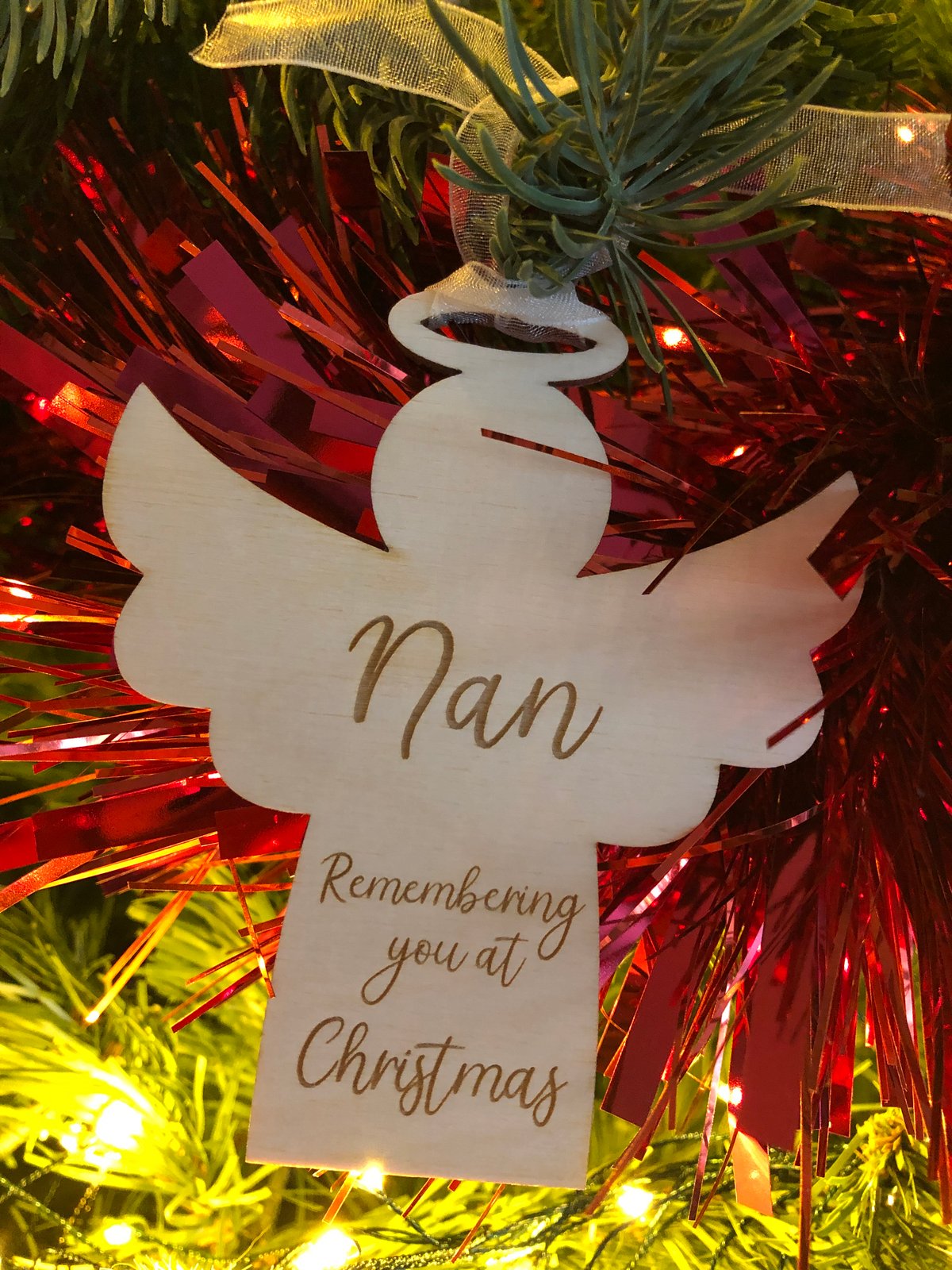 Image of Remembering you at Christmas wooden angel decorations