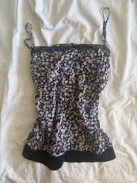 Image 1 of Vintage Y2K black floral silk cami with ribbed bottom 
