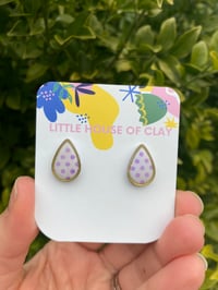 Image 1 of TEAR DROP STUDS - Purple with spots