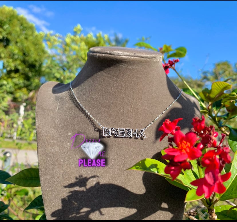 Image of Modern outline stainless steel name necklace 