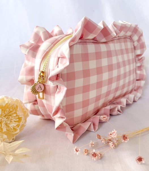 Image of ** NEXT PRE ORDER OPEN 1st July ** PINK Personalised Gingham Accessories / Travel Bag 