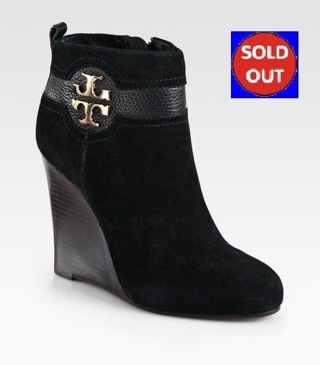 Image of TORY BURCH Alaina Suede and Leather Wedge Ankle Boots Size 9.5