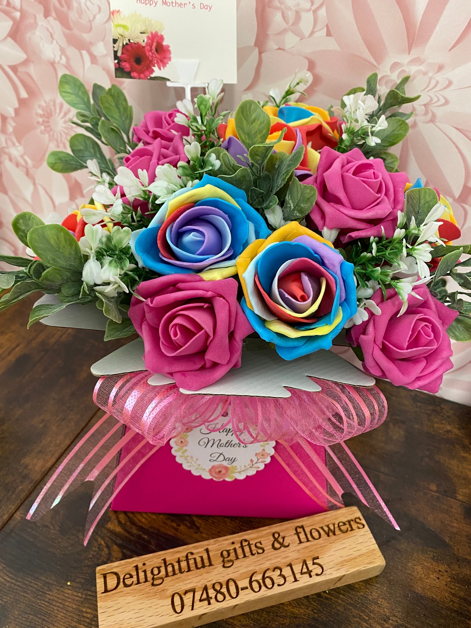 Mother’s Day artificial rainbow roses bouquet 