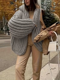 Image 3 of Cozy Thickened Hooded Lantern Sleeve Cardigan Sweater 