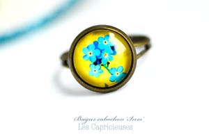Image of Bague bronze Ines fleurs jaune bleu