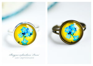 Image of Bague bronze Ines fleurs jaune bleu