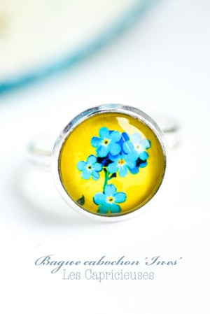 Image of Bague bronze Ines fleurs jaune bleu