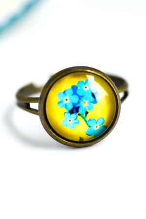 Image of Bague Ines fleurs jaune bleu