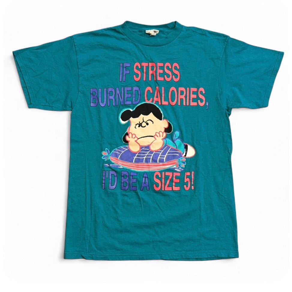 Image of 1990s Charlie Brown Lucy “If Stress Burned Calories” Graphic Tee (XL)