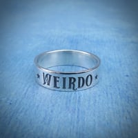 Image 1 of WEIRDO silver ring with star and moon stamp (capitals). Hand stamped silver 925 ring