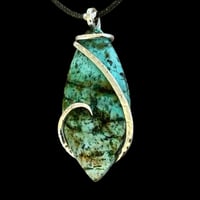 Image 4 of Tibetan Turquoise with Sterling Silver Wave Wrap (#37)
