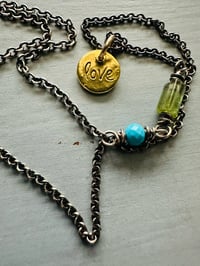 Image 10 of 22k gold tudor rose charm necklace with turquoise and tourmaline by peaces of indigo