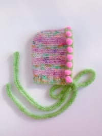 Image 1 of Sofie and Iris Garden Multi-Color, Bubble Gum Pink and Green Striped Mohair Bubble Bonnet