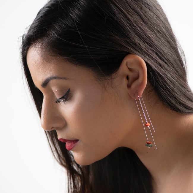 SINGLE EARRING silver 925 - African Turquoise & coral, Earth And Sky 2023, #036-57