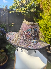 Image 1 of Dolly cowboy hat - recycled sari fabric black purple