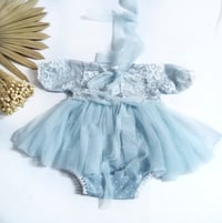 Image 3 of Sitter girls body-dress with flowers  | Stella | blue