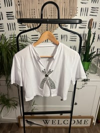Image 1 of crop white rhinestone top 