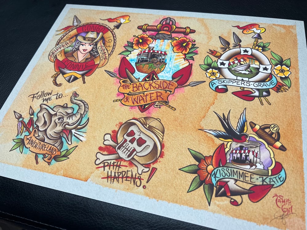 Image of Disney Inspired Traditional Tattoo Flash Sheet: D03 11x14