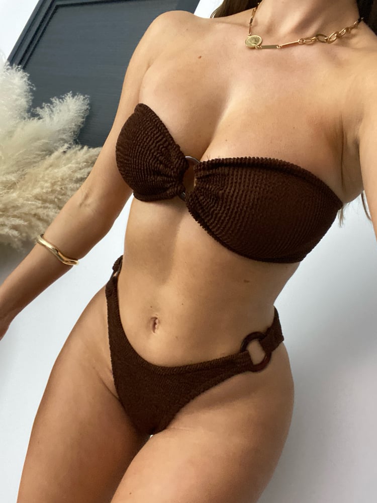 Image of Triple Ring Bandeau Bikini In Chocolate Brown 