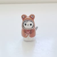 Image 1 of Teddy bear ponchos cat ceramic figurine (white gold version)