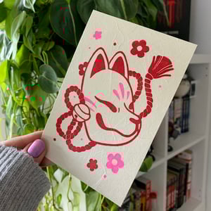 Image of Kitsune and Flowers PRINT [Red Variant]