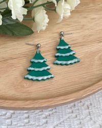 Image 1 of Snowy Pine Tree Holiday Earrings 