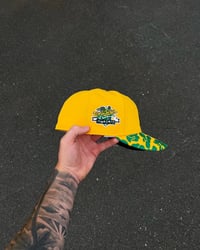 Image 4 of  FOREST GREEN BRIM YELLOW OAKLAND ATHLETICS CUSTOM FITTED CAP
