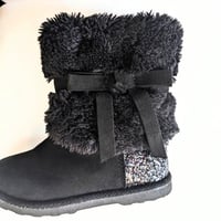 Image 5 of Cozy Black Kids Boots with Glitter Accents