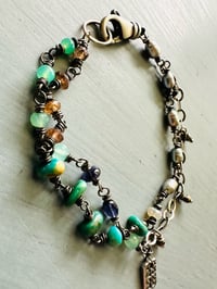 Image 10 of double strand turquoise pearl and opal charm bracelet