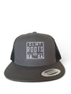 Dark grey mesh back square logo snap back 