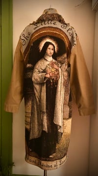 Image 2 of Upcycled “Thérèse of Lisieux: The Little Flower” tapestry blanket coat