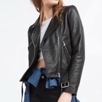 Image 2 of ZARA TRF genuine sheep leather black jacket
