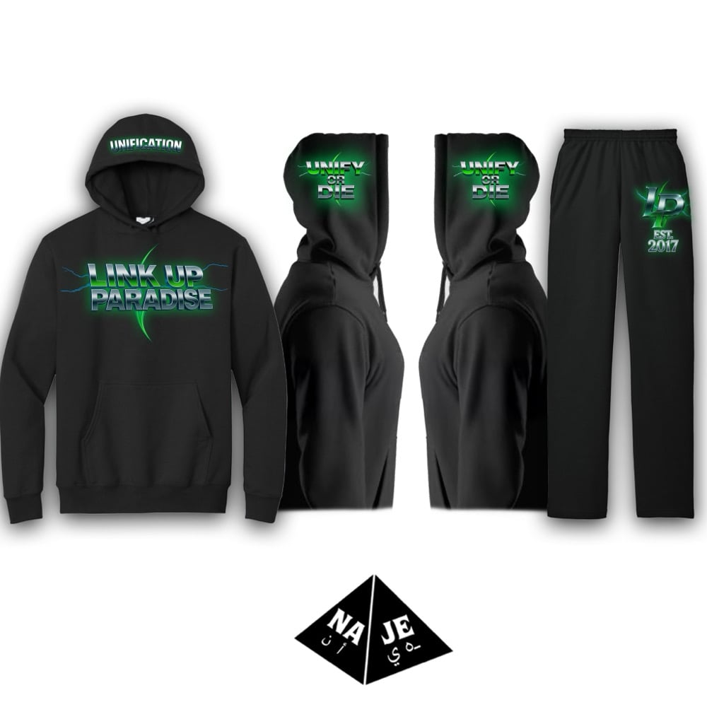 Link Up Unification black hoodie set.