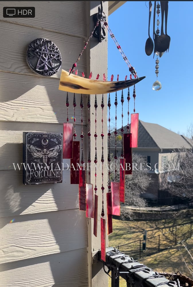 Image of Red Beaded - Bullhorn Stained Glass Chimes 